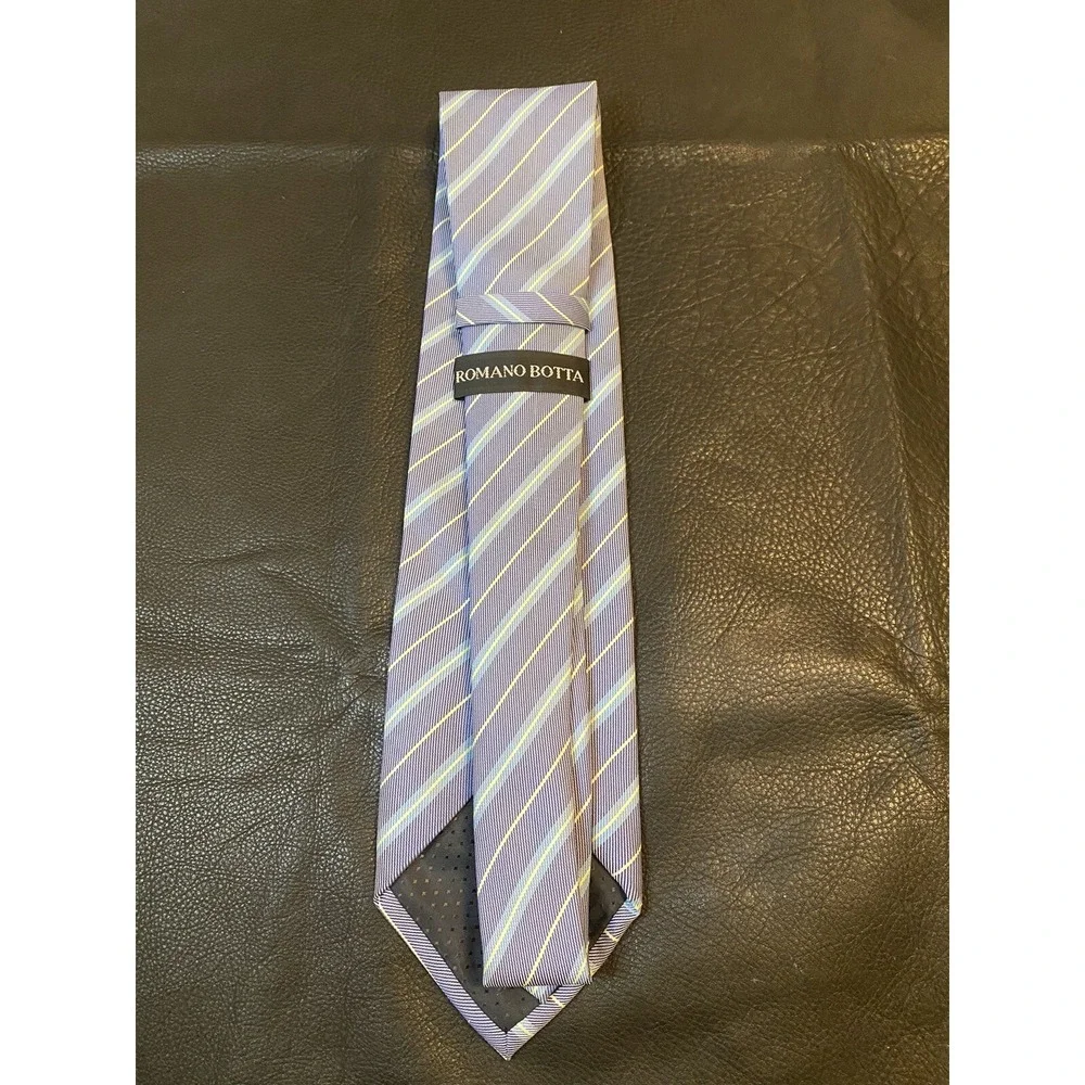 Romano Botta Silk Necktie Blues Diagonal Stripes Classic Style 60